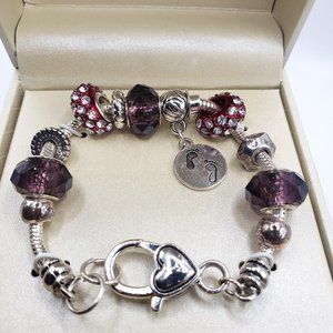 Kim Rogers Silver Bracelet with Purple and Red Crystal Beads